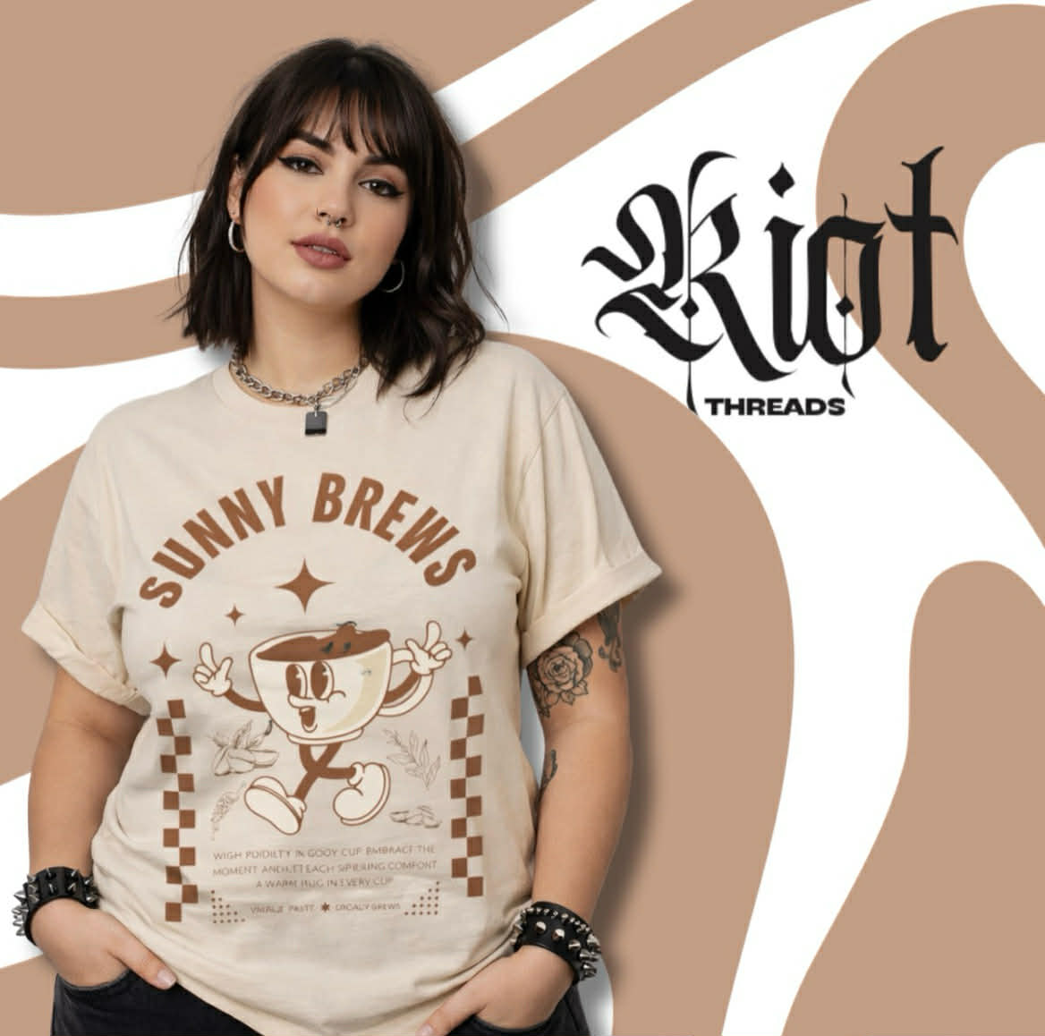 Sunny Brews coffee cup tee | retro cafe coffee shop design