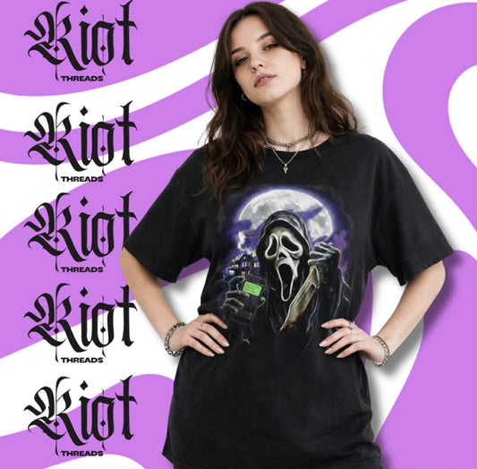 Scream Mask Reaper with Moon T-Shirt | Horror Movie Ghost Face Tee