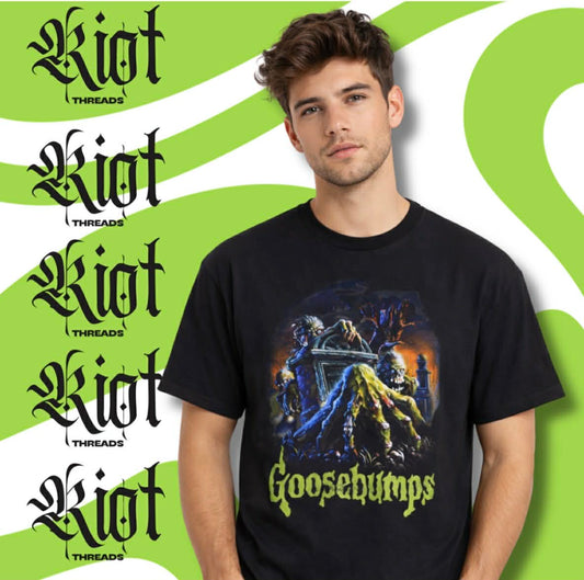 Goosebumps horror illustration Tee | classic monsters, neon logo